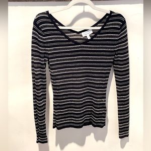 & Other Stories Metallic Stripe Double V-Neck Long Sleeve Top
